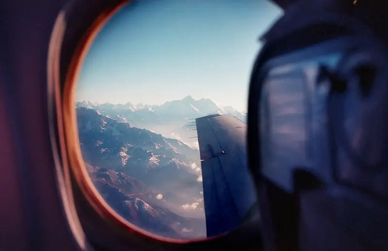view of everest from flight window
